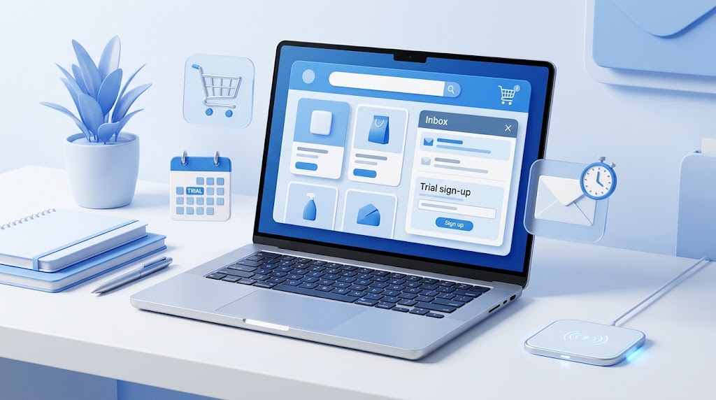 Disposable email for shopping and free trials — illustration