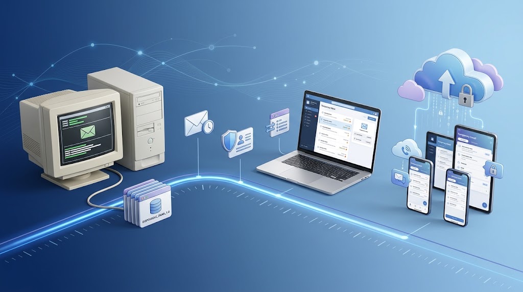 History and evolution of temporary email — timeline illustration
