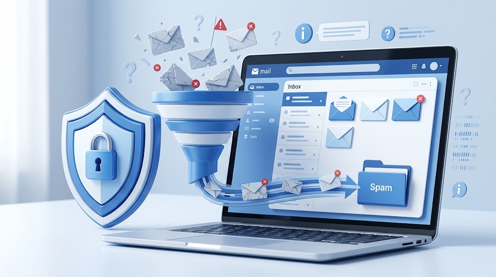 How to stop email spam — inbox filtering illustration