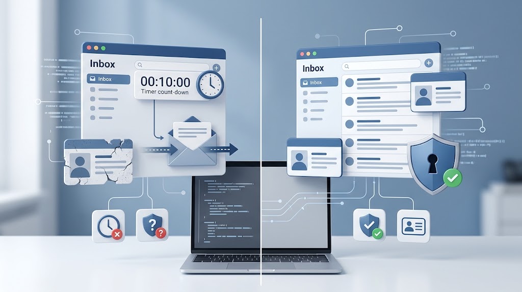 Temporary email versus email alias — comparison illustration